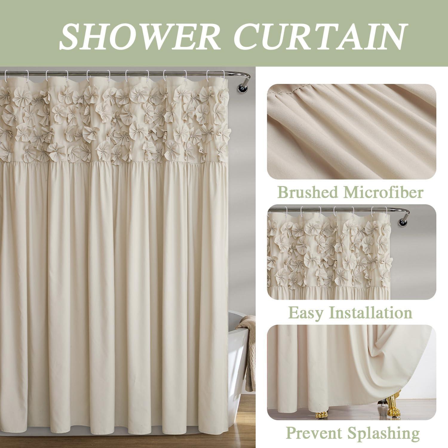 YRZTRK Camel Ruffle Shower Curtain Vintage Handcrafted Bow Tie Ruched Microfiber Bath Curtain for Master Bathroom with 12 Buttonholes 72 W x 72 H