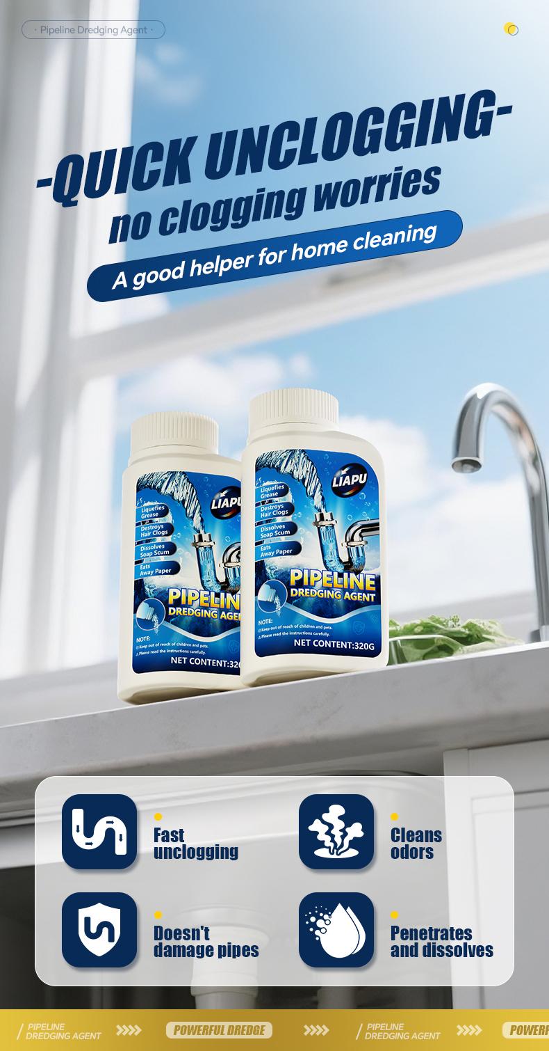 Liapu Strong Drain Cleaner for Kitchen & Bathroom Pipes Dissolves 200 Clogs Kills 99% Bacteria Removes Odors Unscented 1 Pc
