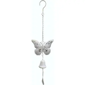 Hanging Wall-Mounted Outdoor Dinner Bell for Door Vintage Cast Iron Bell for Kitchen Home Patio Garden & Entryway White&Gold-Butterfly