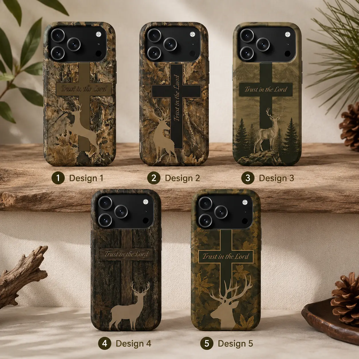 Christian Hunting Deer Phone Case, Trust in The Lord Cross iPhone Case, Woodland Camo Faith Phone Cover, Religious Gift for Hunter