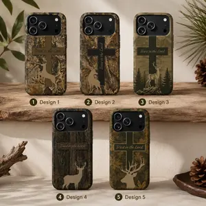 Christian Hunting Deer Phone Case, Trust in The Lord Cross iPhone Case, Woodland Camo Faith Phone Cover, Religious Gift for Hunter