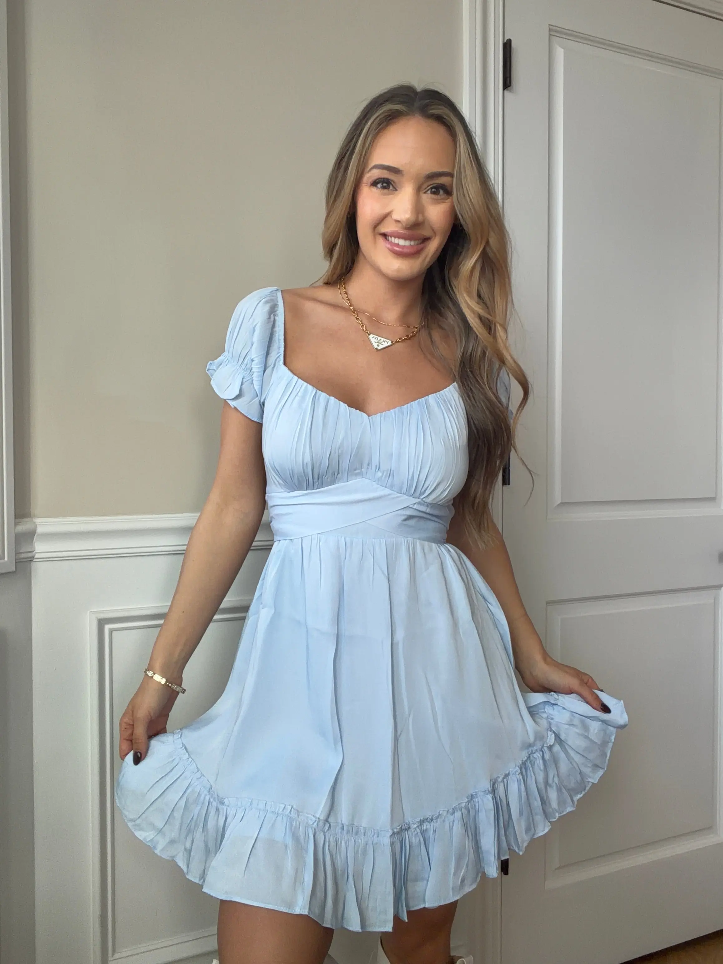 knee length dresses for ladies Farm Rio Asymmetrical Neck Mini Dress