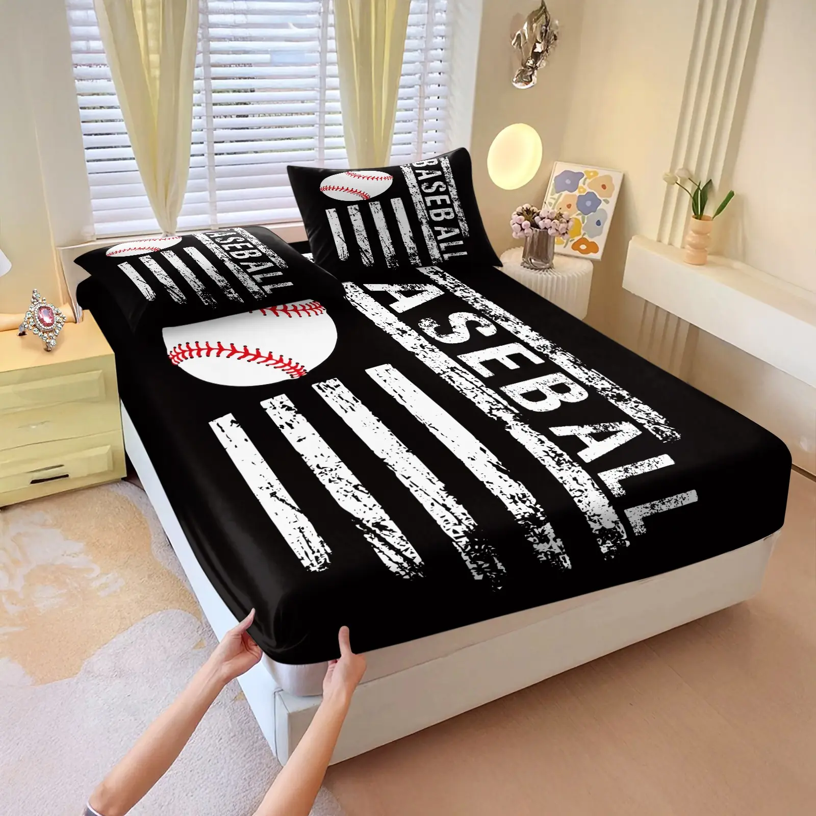 Baseball themed Bedding, Soft and Cozy Sham Set, Comfy Bedding Set, Decorative Bedding Set, Bed Sets, the whole is Vintage Old American Sports Style, very Suitable for Baseball Lovers Aesthetic, Perfect Gift for all Seasons!