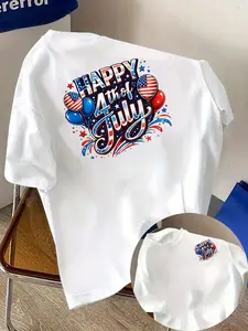 Men's T-shirt, July 4th, American Independence Day Double-Sided Graphic Men's Trendy T-shirt, Versatile and , New Style Men's Apparel, 1pc Men's Front and Back Print T-shirt