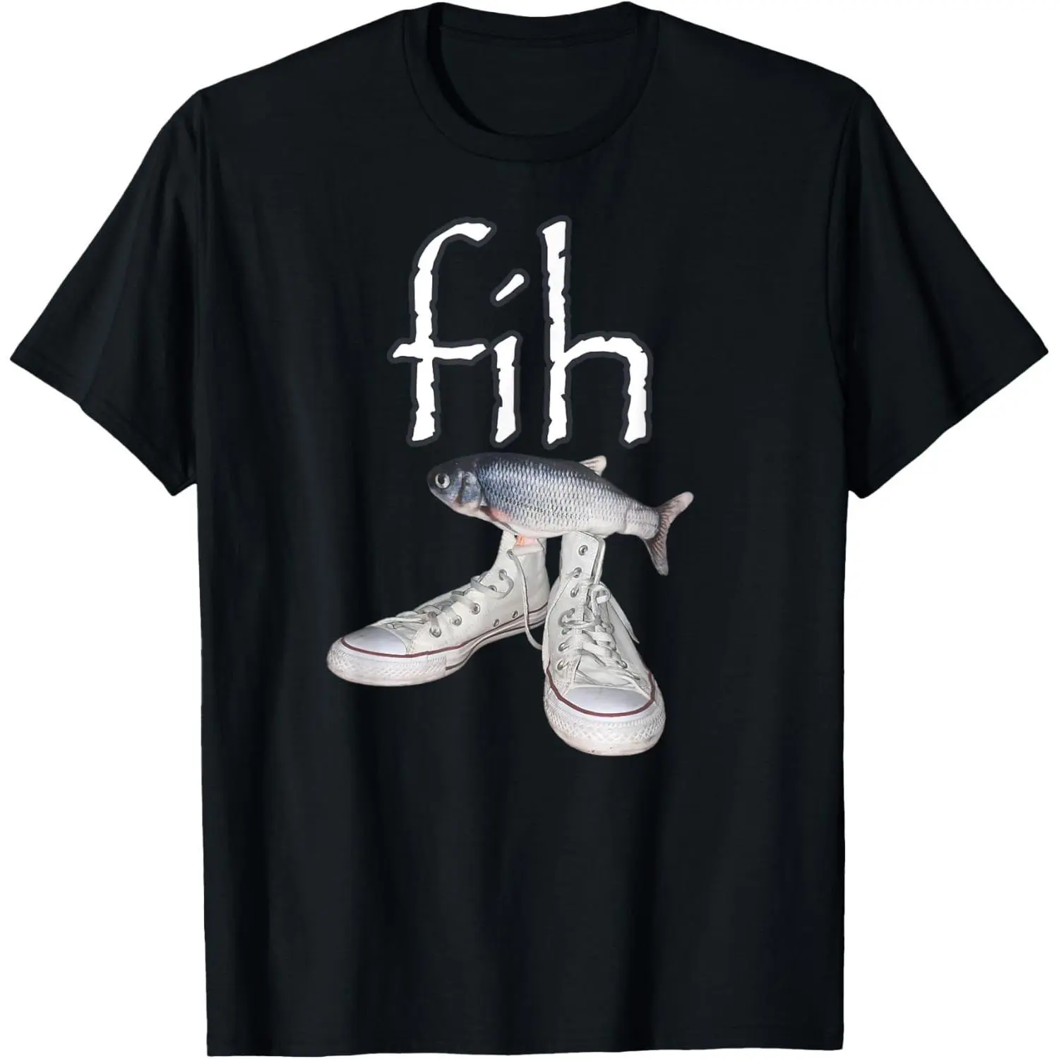 Men's Loose-Fitting Graphic T-Shirt - Menswear Graphic Clothing, Casual Short-Sleeve Round Neck Soft Sports Fabric Streetwear Top, Funny Misspelled Fish Meme Print, All Seasons, Machine Washable