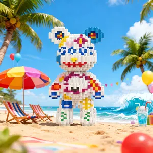 Beach Bear 3D Puzzle Building Blocks Decoration, Bookshelf Home Office Cabinet Decor, Party Living Room TV Stand Display Gift
