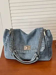 New Trendy Fashion Single Shoulder Travel Bag, Large Capacity Versatile Daily Commute Crossbody Bag, Stylish and Practical Handbag, Casual Lightweight Bag, Denim Shoulder Satchel Bag