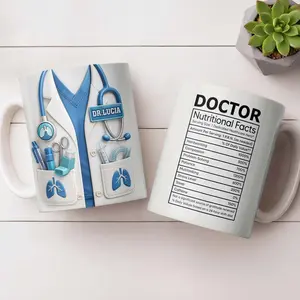 Personalized Pulmonologist Doctor Coffee Mug, Custom Name Dr. Lucia Medical Gift, 3D Effect Lab Coat & Lung Art Cup, Respiratory Therapist Graduation Present