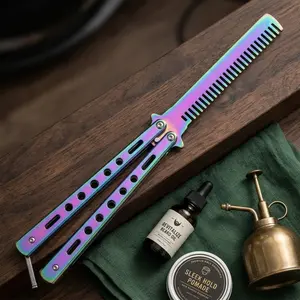Foldable Stainless Steel Hairdressing Training Comb, Anti-Static Detangling Styling Comb, Barber Training Kit with Portable Foldable Design, Safe Rounded Edges for Scratch-Free Hair Care, Non-Slip Rustproof Durable Comb Tool