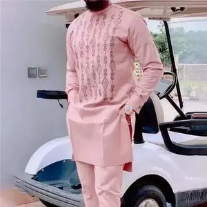 New suit African ethnic print casual men's suit Clothes Menswear Gamis Formal Long Sleeve Beige Lengthened Lengthy Outstretched Plain