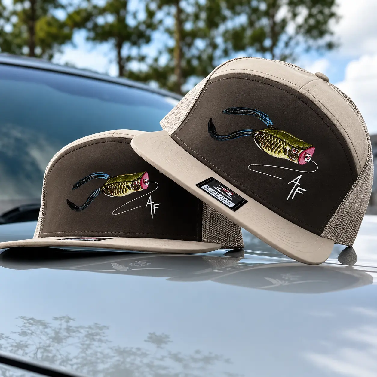 Embroidered Fishing Lure Trucker Hat | Bass Fishing Mesh Snapback Cap | Outdoor Angler Hat | Fishing Gift for Dad