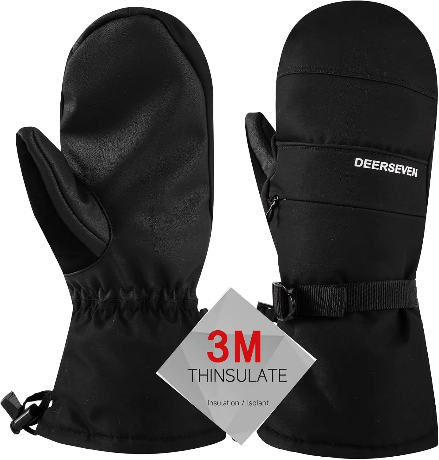 Winter Ski Mittens Men & Women Warm Insulated Waterproof Windproof for Cold Weather Snowboarding with Zipper Pocket
