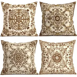 4pcs Bohemian Ethnic Pattern Cushion Covers, Single Side Print, Home Decor for Living Room Bedroom, All Season Use, No Pillow Insert
