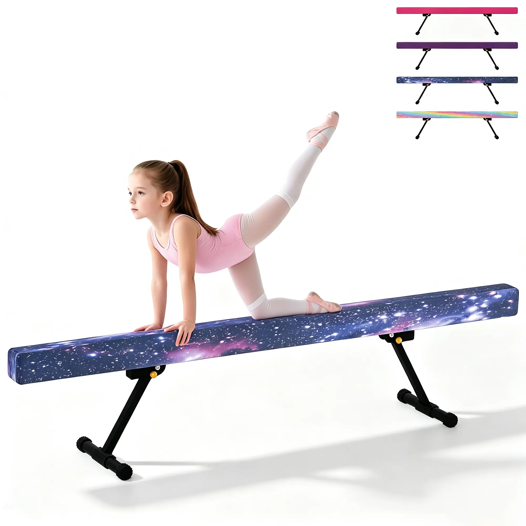 8FT Gymnastic Balance Beam,Adjustable High and Low Level Floor Beam - Highly Stable - Gym Practice Training Equipment for Kids Children Girls Home