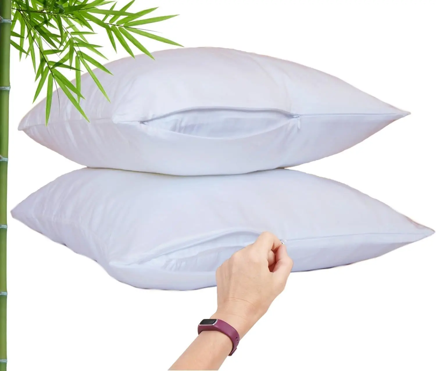 Vegan Silk Bamboo Viscose Cooling Pillowcases, Standard Size 26x20 Set of 2, 100% Viscose 156GSM Sateen Weave, Hidden SBS Zipper, Moisture Wicking, Natural Coolth, Thick Fabric, Durable, Machine Wash, Soft Breathable, OEKO-TEX Certified Pillow Covers, Nig