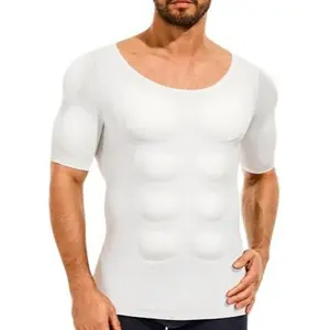 Men's Short-Sleeve T-Shirt - Menswear Plain Top, Invisible Simulated Fake Chest Muscle, Slim-Fit Close-Fitting Belly-Shrinking Underwear Base Layer