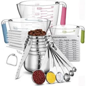 20pcs/set, Measuring Cups And Spoons Set, Stainless Steel Measuring Cups And Spoons Set, Including Stackable Measuring Cup And Measuring Spoons, 1 Leveler For Dry And Liquid Ingredients, Baking Tools, Kitchen Stuff