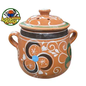 Artesanias Ortega Ceramic Clay Pot For Cooking Beans Small Size Handcrafted Decorative Design 5.5x9 Inches Mexican Traditional Style Olla De Barro Para Frijoles
