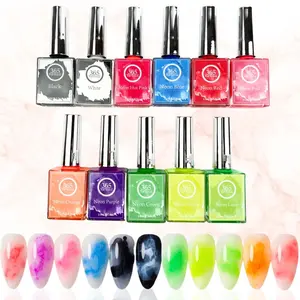 365 Nail System : 15ml / 0.5 oz Marble Ink Nail Polish - Magic Blooming Nail Polish Set - Nail Ink Watercolor Neon Blossom Ink - Summer Color Alcohol Marble Nail 11pcs + 1 Free Matte Top