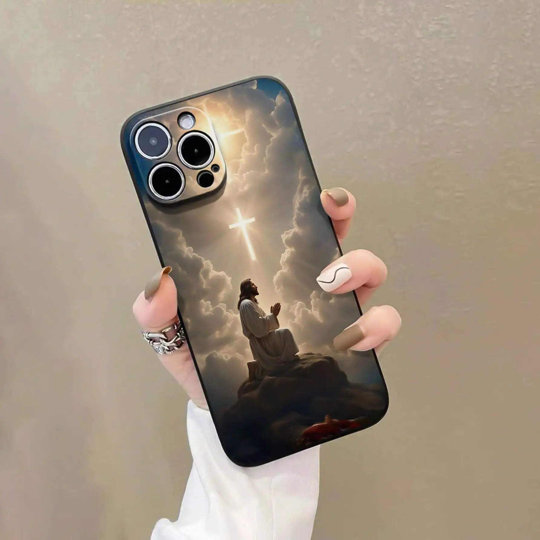 Jesus Painting Pattern Phone Case, Anti-drop Thickened Phone Case, Decorative Phone Protector Cover for iPhone 11 12 13 14 15 Pro Max 15 Plus