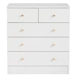 White Dresser with 5 Drawers | Elegant Gold Accents | Clutter-Free Home Durable Farmhouse Wooden Storage Chest cabinet