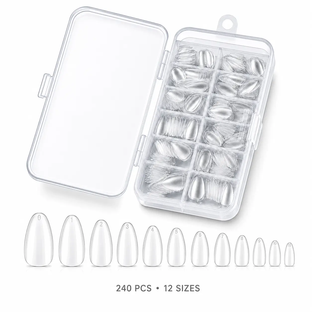 240PCS Short Almond Nail Tips with Storage Box | Semi-Transparent Matte Seamless Full & Half Cover Extensions, Gel Polish-Ready Tips for Milky Nails, French Manicures, DIY Home & Salon Use