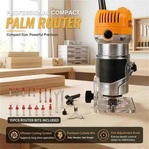HANWISE 800W 35000RPM Multi-functional Palm Router, Handheld Trimmer For Edging,Grooving & Carving, 15Pcs Premium Carbide Router Bits & Full Accessories For DIY Carpentry& Furniture Making