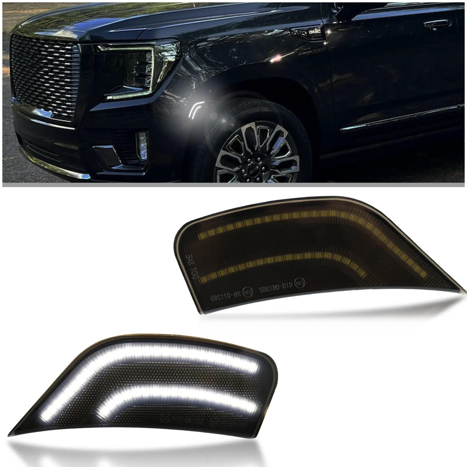 Smoked LED Side Marker Lights for 2021-2025 Chevy Tahoe/Suburban | Yukon/Yukon XL/Denali | Cadillac Escalade ESV White LED Turn Signals (2-Piece Set)