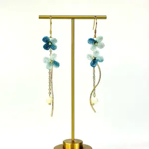 Micro crochet colorful flower earrings with stylish dangle design