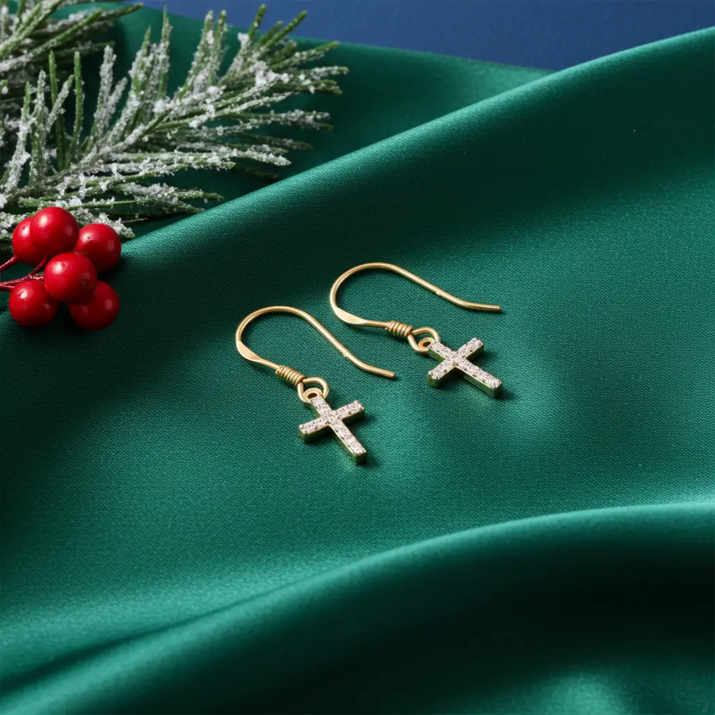 King of Bling's Yellow 925 Silver 0.27ct Cubic Zirconia Men's & Women's Dangling Cross Earrings