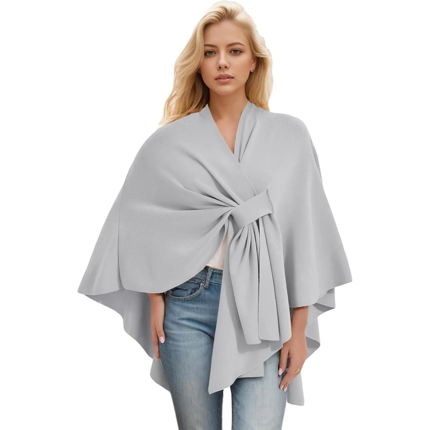 Womens Open Front Poncho Sweater Wrap Topper Knitted Elegant Shawls Cape for Spring Fall Winter