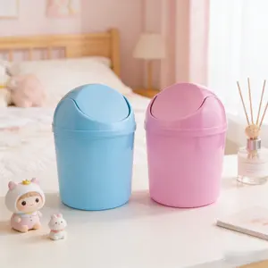 Tired of messy tiny litter on your desk?Grab this 2-piece mini plastic trash can set now!Equipped with practical swing lids and 120 free trash bags, portable small desktop waste bins in blue & purple, suitable for family bedroom