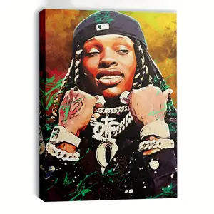 1 Piece Framed KING VON Music Poster Canvas Wall Art - Vibrant Graffiti Style Portrait with Firm Letters, Perfect for Home, Office, Bedroom, Club, Cafe Decoration, Music Wall Art