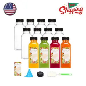 12pcs Juice Bottles, 12oz Reusable Plastic Juice Containers Bottles with Caps and Labels