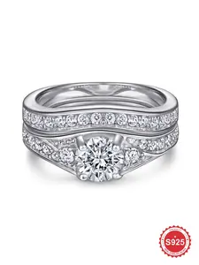 S925 Sterling Silver Synthetic Zircon Pave Engagement Ring Set, Luxury Promise Wedding Ring for Women, Fine Jewelry Anniversary Gift for Girlfriend