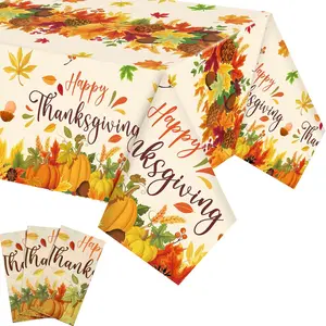 3 count Thanksgiving Disposable Tablecloths Plastic Fall Table Covers 54 x 108 Inch Autumn Rectangle Tablecloths Pumpkin Maple Leaves Turkey for  Fall Harvest Decorations(Maple Leaf)