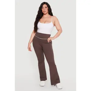 Plus Size Contrast Piping Flared Active Pants