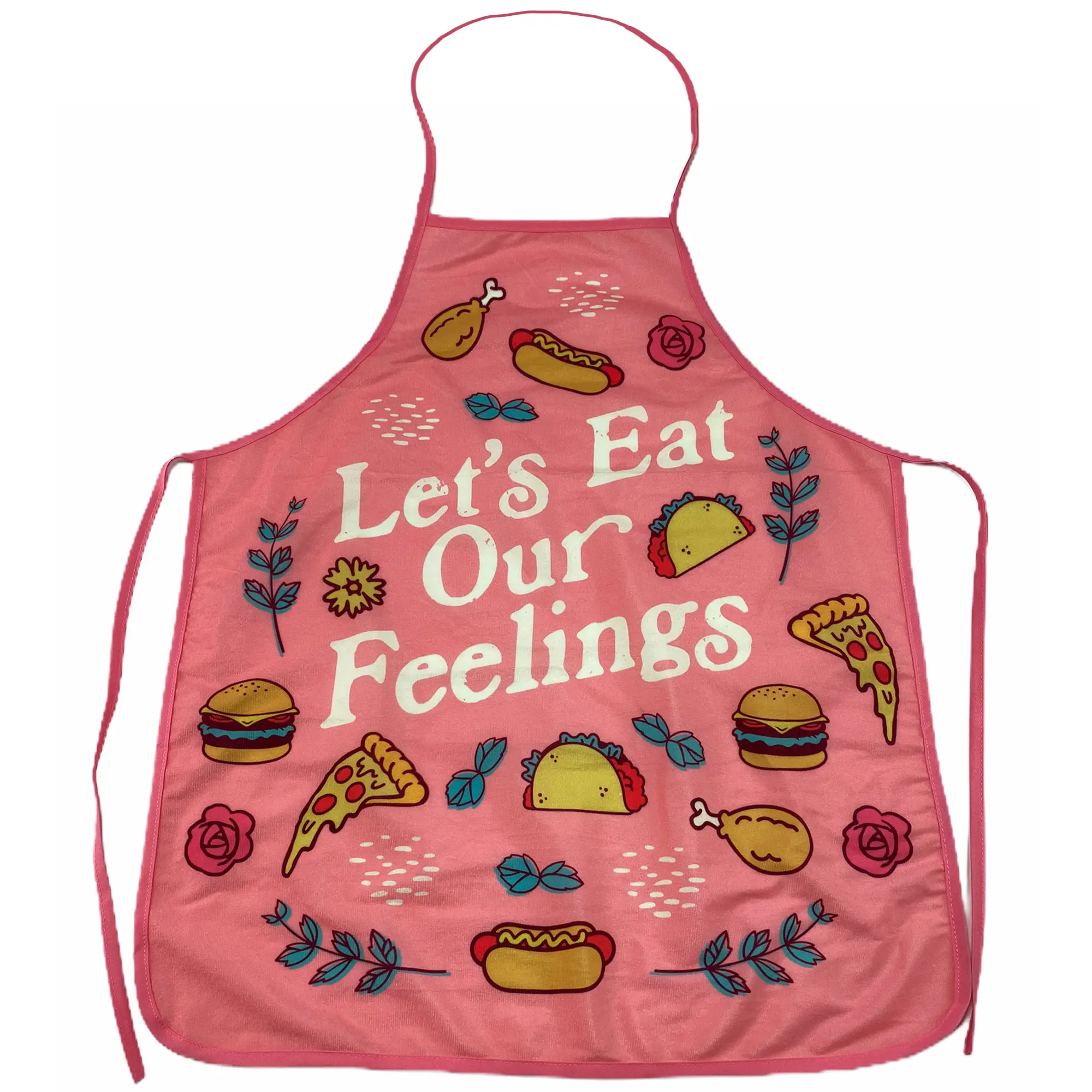 Let's Eat Our Feelings Apron Funny Comfort Food Novelty Kitchen Smock Funny Aprons Adjustable Household Items Graphic Print Funny Food Cover Grilling Apparel for Men Pink