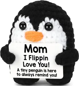 Christmas Birthday Gifts for Mom from Daughter Son, Handmade Crochet Mini Penguin Mom Gifts for Birthday Mama Mother in Law Bonus Step, Funny I Love You Stocking Stuffers for Moms Positive Cute Decor