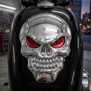3D chrome skeleton red eyes metal Car sticker, Universal Waterproof Decal for truck Motorcycle auto body, Weatherproof Anti-Rust Strong Adhesive Emblem, Custom Vehicle accessories metal Texture decoration, Skull Decal
