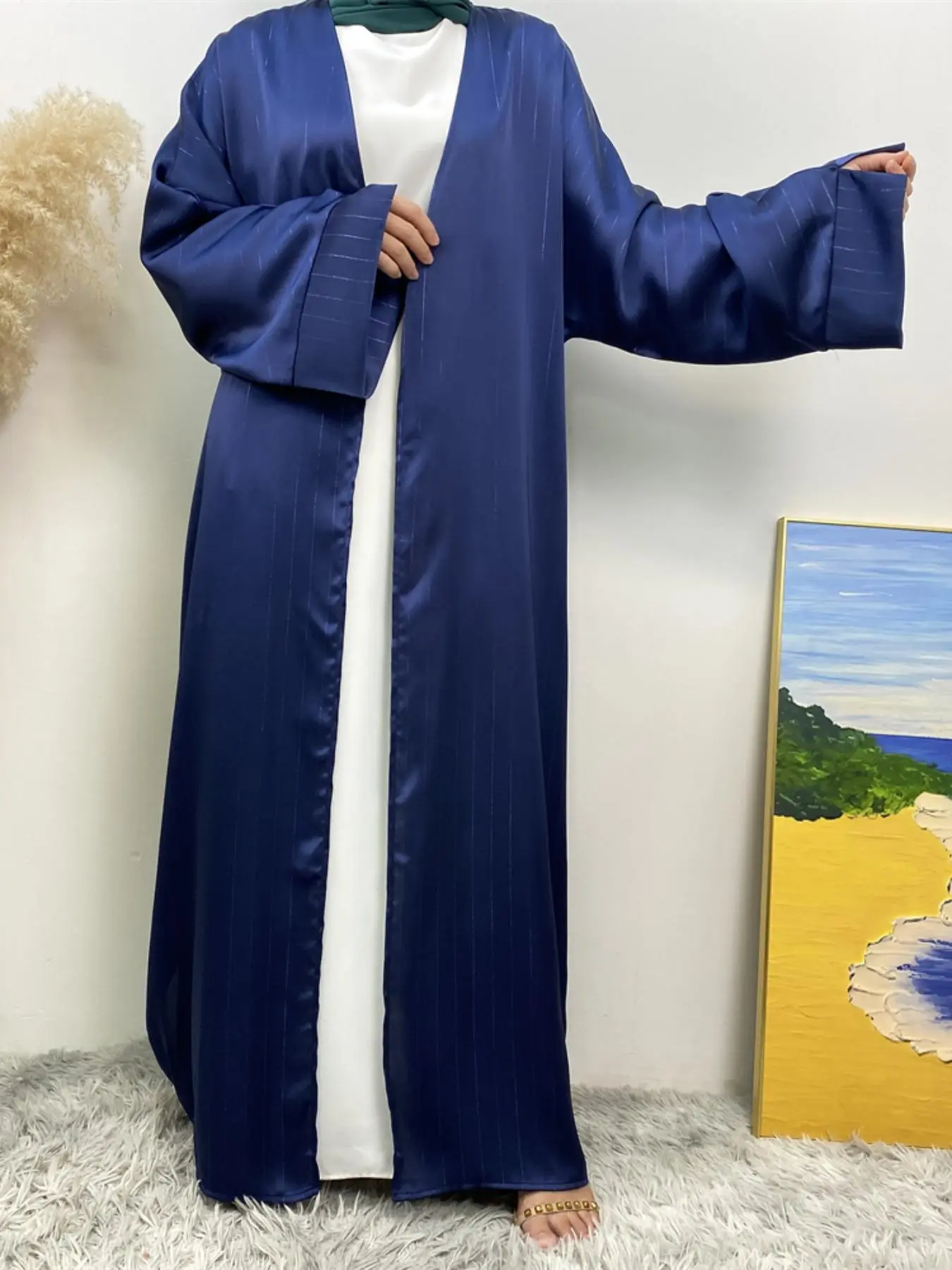 Women's Solid Batwing Sleeve Split Hem Abaya, Modest Long Sleeve Open Front Abaya for Spring & Fall, Women's Islamic Clothing for Daily Wear