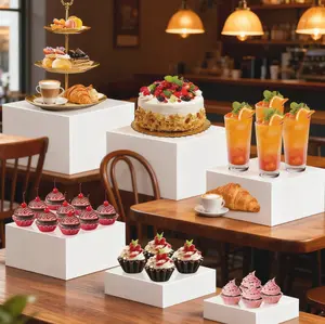 6PCS Buffet Risers, Cup Cake Risers for Buffet Table Rack, Display Stand Shelf for Catering Dessert Collectibles Jewelry Figures Show, Acrylic Cube Display Nesting Risers with Hollow Bottoms