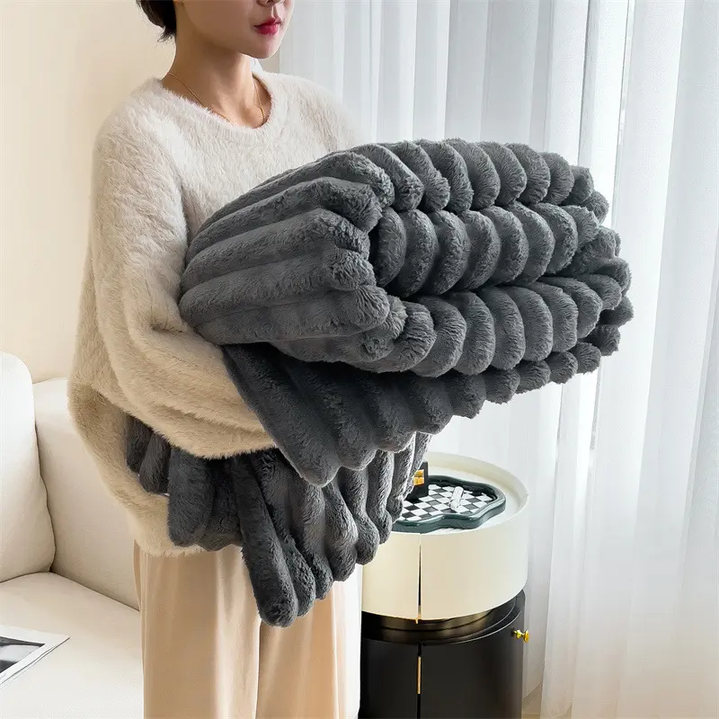 Rabbit Plush Blanket Multi-functional Nap Rest Blanket Fleece Summer Home Air Conditioner Blanket Small Blanket Office Sofa Cover Blanket Car Blanket Warm Comfortable Lightweight Cover Blanket