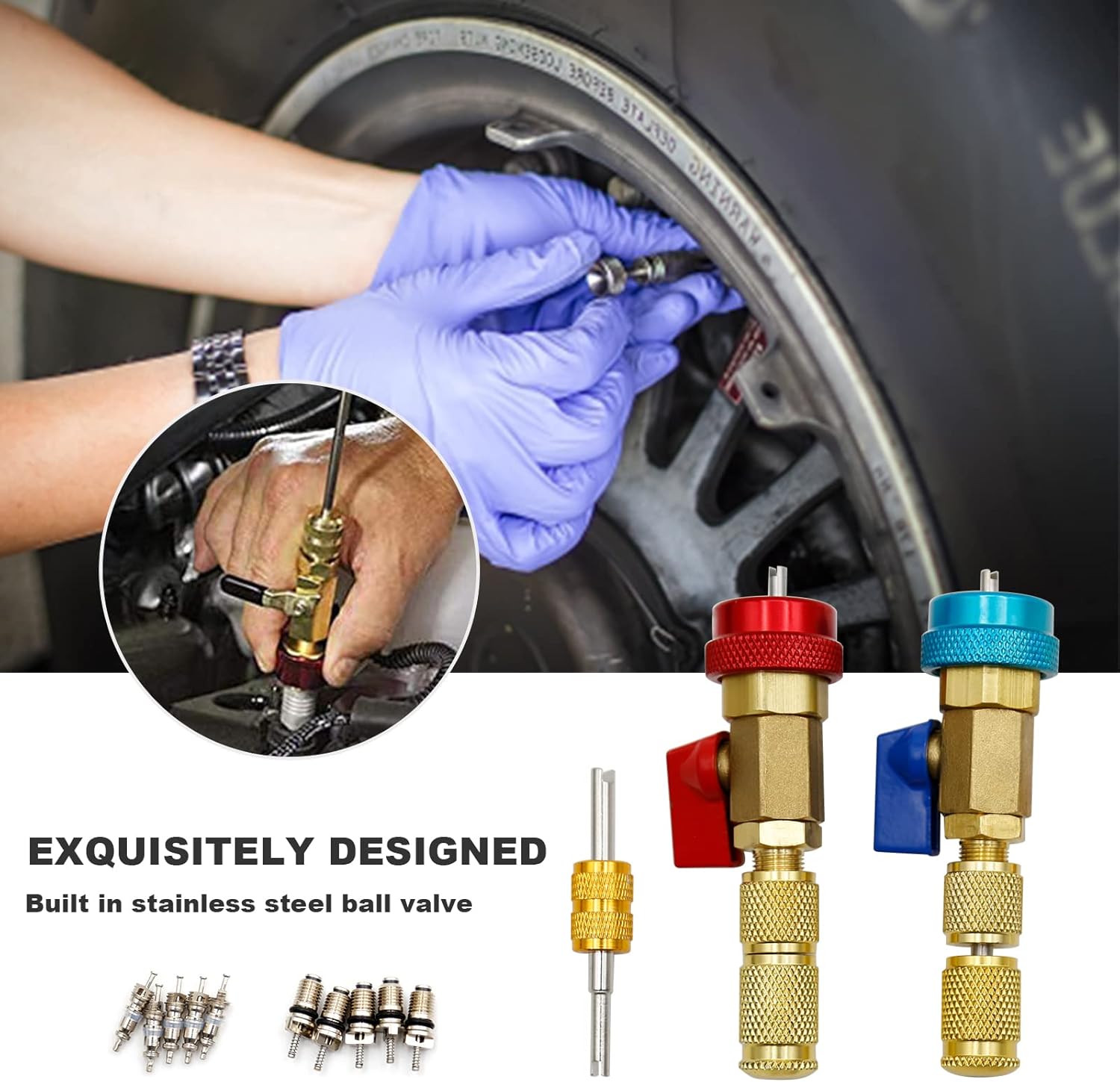 GJANSH R134A Valve Core Remover Installer, High Low Pressure AC Valve Core Tool Kit for R134A Refrigerant System