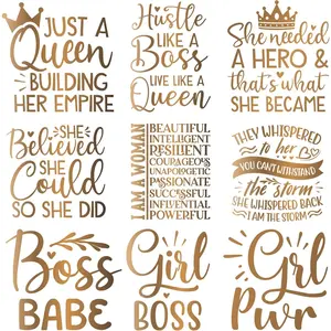 Iron On Decals for Clothing 9Pcs Golden Letter Queen Girl Iron On Patches DIY Heat Transfer Stickers for T-Shirt Jeans