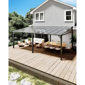 12x20 ft Inclined Canopy Gazebo, Polycarbonate Top High-Low Side Rain Shelter, Waterproof & UV-Resistant Outdoor Shade Pavilion, Sturdy Weather Protection for Patio, Backyard, Garden and Deck