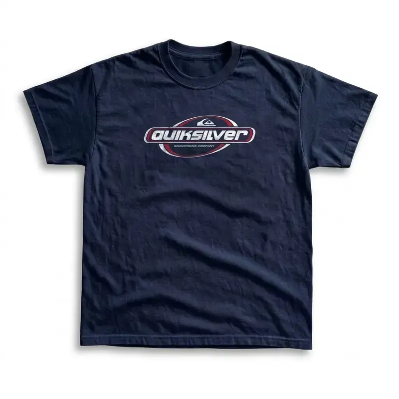 Gildan Men's and Women's T-shirt, Vintage Quiksilver Graphic Tee, Retro Surfwear Brand Merch, Distressed Oval Logo Art, 90s Y2K Skater Aesthetic, Beach Boardriding Wave Capsule, Outdoor Casual Sportswear, Alternative Streetwear, Unisex Top.