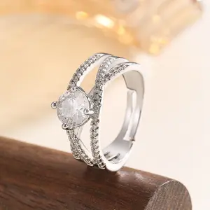 Twist Wrap Open Moissanite Ring for Women, Luxury Dainty Round Cut Cubic Zirconia Adjustable Engagement Wedding Band