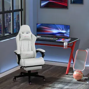 Vinsetto High Back PU Leather Gaming Chair, Racing Computer Chair with Swivel Wheels, Footrest, Headrest, Lumbar Support