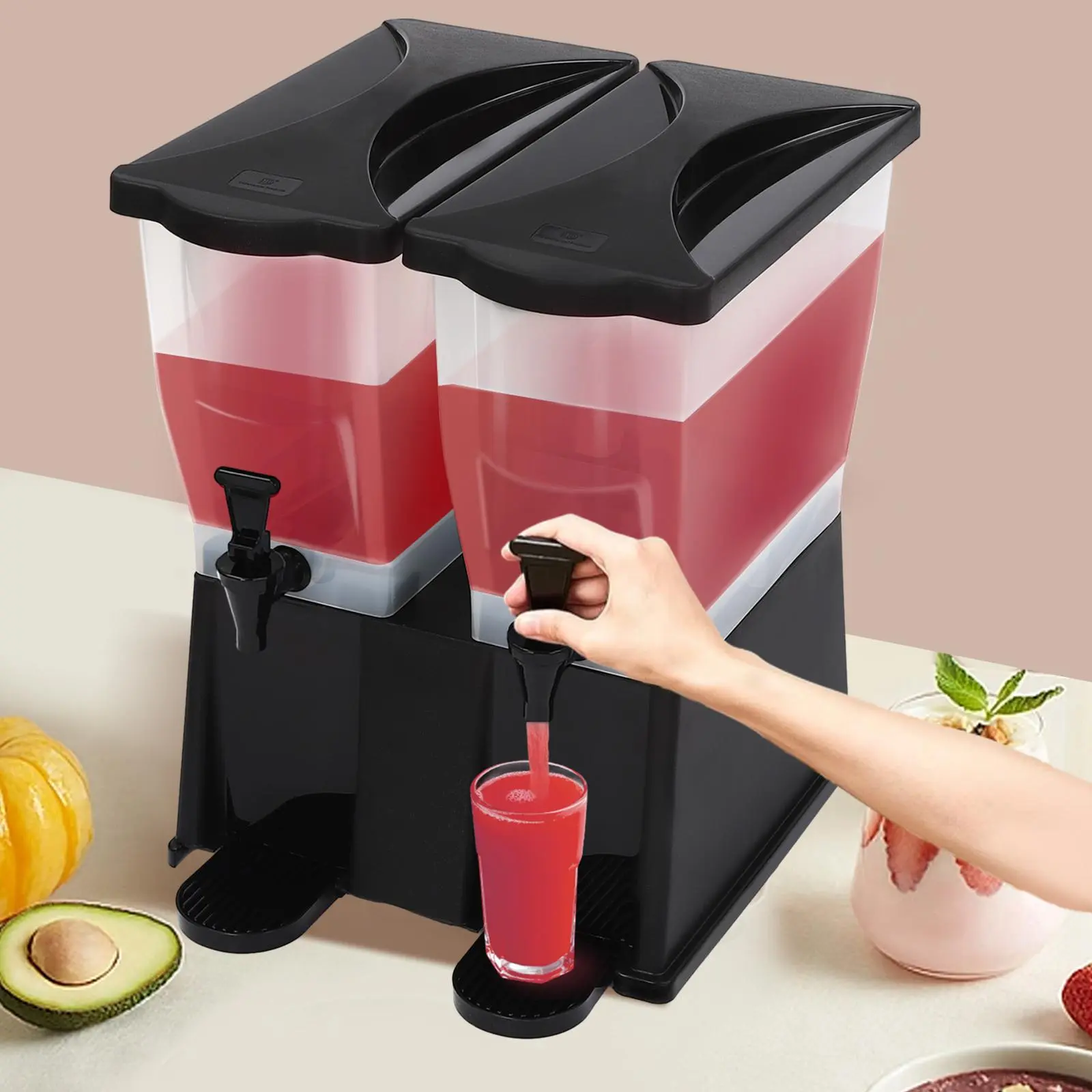 Total Capacity 6 Gallon/22L Beverage Dispenser, Double Tank Juice Dispenser w/ 2-Faucets, Commercial Drink Dispenser, Detachable Plastic Tanks, for Party, Catering, Buffets, Restaurants, Black